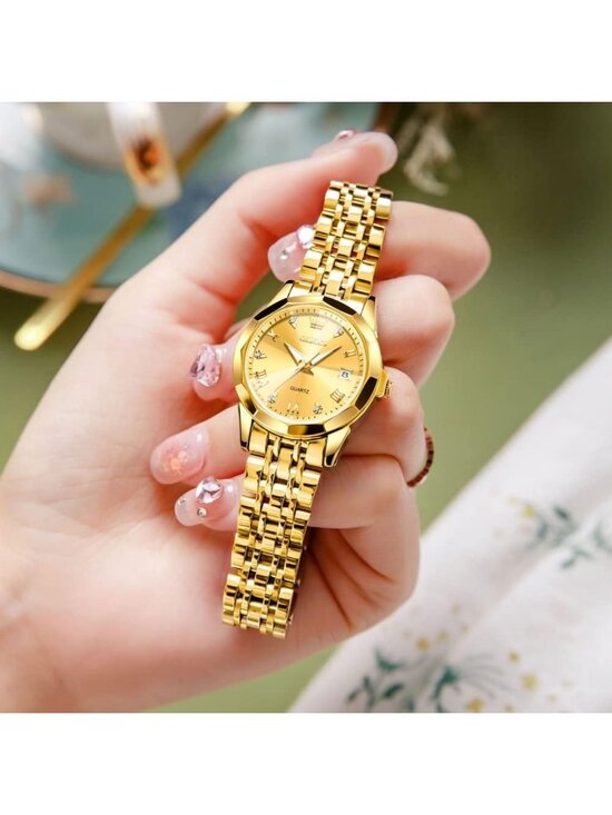 Stylish Women\'s Diamond Analog Watch - Waterproof, Luminous, Two-Tone Design